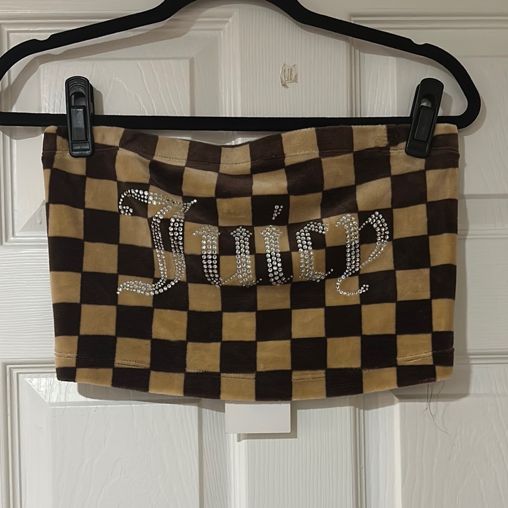 Juicy Couture Brown and Black Embellished Strapless Top